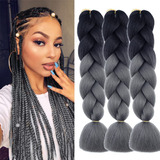 Extensiones 100% De Kanekalon Puro Para Trenzas Africanas Color Gris Oscuro