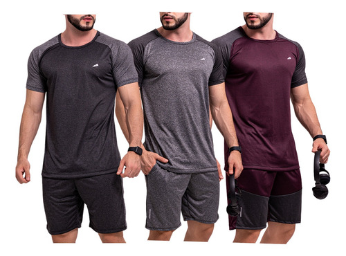 Kit 3 Conjuntos Masculinos Academia Short E Camiseta Fitness
