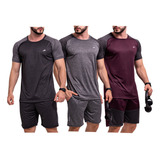 Kit 3 Conjuntos Masculinos Academia Short E Camiseta Fitness