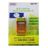 Bateria 9v Recargable Usb Radox 660-723 500mah Li-ion