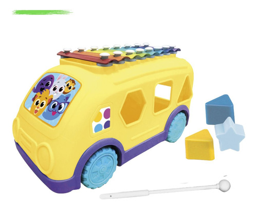 Brinquedo P/ Bebes Xilofone Bolofofos Ônibus Formas Encaixar