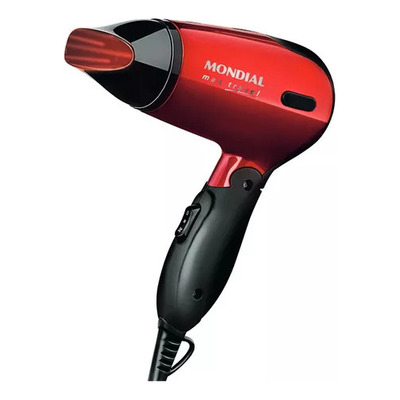 Secador De Cabelo Portátil Dobrável Pequeno Para Viagem Max Travel Sc-10 Mondial 1200w Cor Vermelho E Preto 110v/220v Bivolt