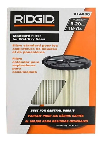 Filtro Ridgid  Aspiradora Vf4000 De 5 A 20 Galones Original