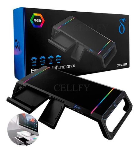 Base P/ Monitor Suporte Multifuncional Gamer Led Rgb Usb 2.0