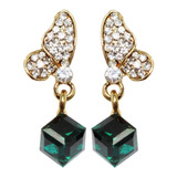 Aretes Fiesta Dorados Cubos Verdes Mariposa Cristales  Ar448