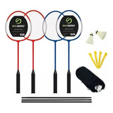 4 Raquetas Badminton + 2 Pluma +  Funda + Porta Red Aluminio