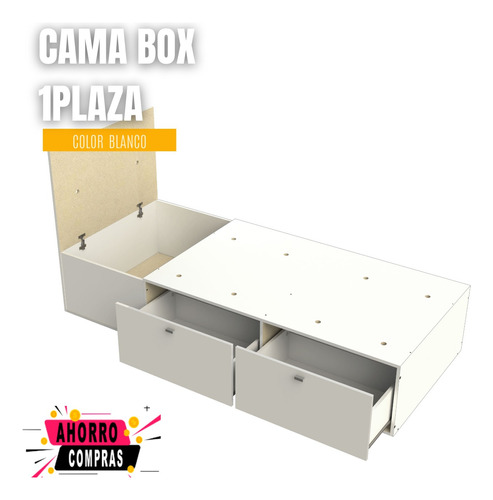 Cama Con Cajones Box Base Somier Con Cajonera Y Baulera 1 Pl
