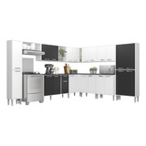 Armário De Cozinha Completa 11 Peças Xangai Pop Multimóveis Cor Branco/preto