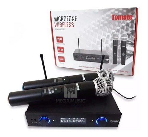 Microfone Duplo S/ Fio Profissional Uhf Digital 60m Wireless
