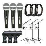 Kit 3 Mics Arcano Renius-8 Com Cabo Xlr-p10 + 3 Pedestais