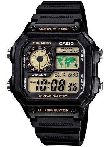 Relógio Casio Ae-1200wh -1bv Horário Mundial 5 Alarmes 100m