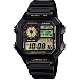 Relógio Casio Ae-1200wh -1bv Horário Mundial 5 Alarmes 100m