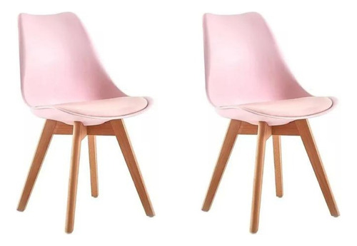 Silla Tulip Rosa Nordica Eames Escritorio Base Madera X2