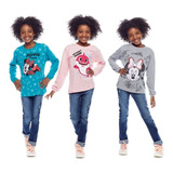 Kit 4 Camisetas Menina Turma Infantil Longa Com Punho Frio