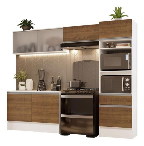 Armario De Cocina Completo Madesa 260cm Topazio 01 - B/m Color Blanco/marrón