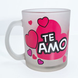  Taza De Vidrio Te Amo, Corazones Negro Y Fucsia 