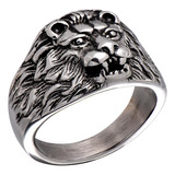 Anillo De León Feroz De Acero Inoxidable Negro Hombre