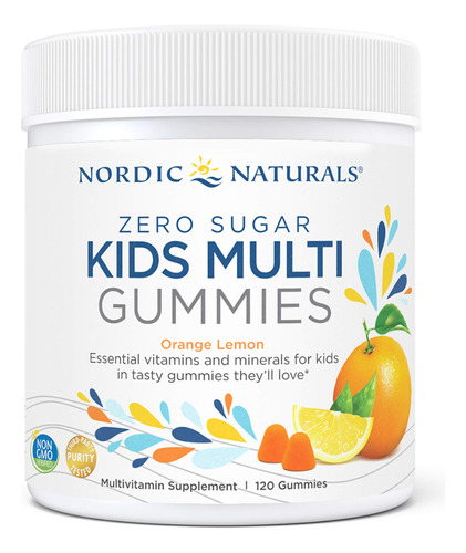 Nordic Naturals Zero Sugar Kids Multi Gummies, Naranja Limn