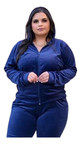 Conjunto Feminino Plush Plus Size Calça E Blusa Com Touca