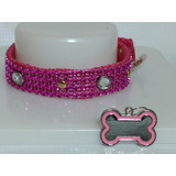 Collar Mascotas Con Strass Pequeños Glam Con Chapita Grabada