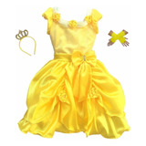 Vestido Bela E A Fera Princesa Luxo Infantil E Coroa E Luvas