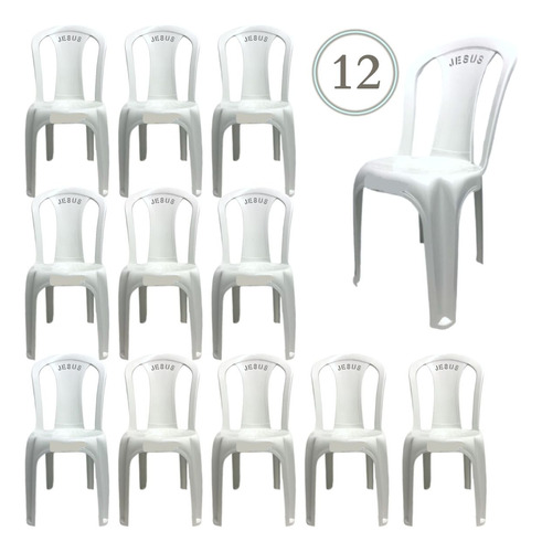 Kit 12 Cadeiras Plástica Jardim Igreja Branca Clássica