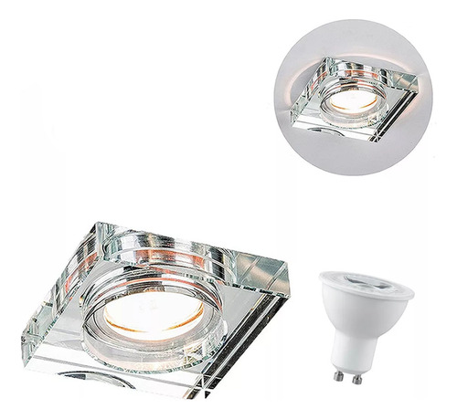 5 Spot Cristal Embutir Espelhado Sala Dicroica Ac593 + Led