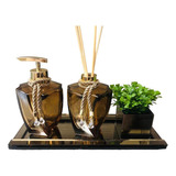 Kit Banheiro Lavabo Bronze Âmbar Gold Vaso Difusor Sabonete