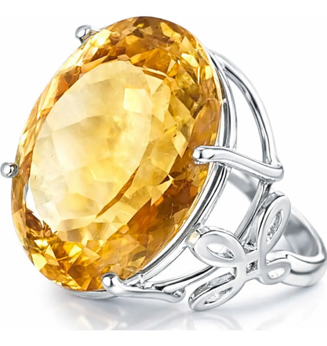 Anillo Cuarzo Citrino Natural Ovalado Plata.925 Baño Rodio