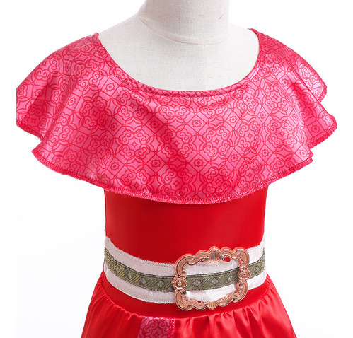 Vestido De Princesa Elena Para Niñas, Con Volantes Rojos, Es