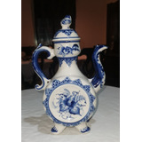 Gzhel Vintage Tetera Rusa Porcelana Azul Blanca Obra D Arte