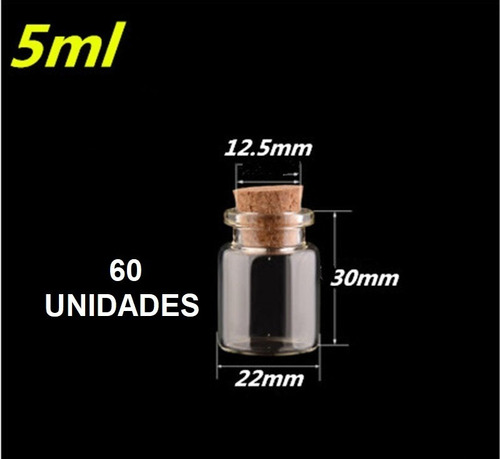 60 Mini Frascos Vidrio Corcho 22x30 Cm 5ml /funsmart