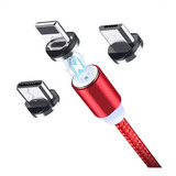 Cabo Magnético Carregador Usb Celular 3 Pontas Universais Cor Vermelho