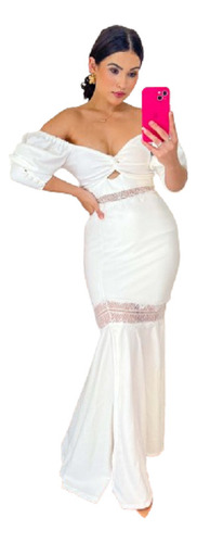 Vestido Longo Noiva Sereia Casamento Civil Branco Off L481