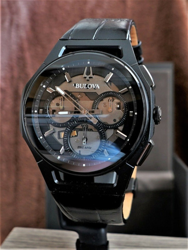 Reloj Bulova Curv 98a223 Skeleton Black