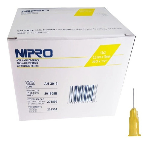 Aguja Hipodermica Nipro 30g X 1/2 Caja 100 Unidades