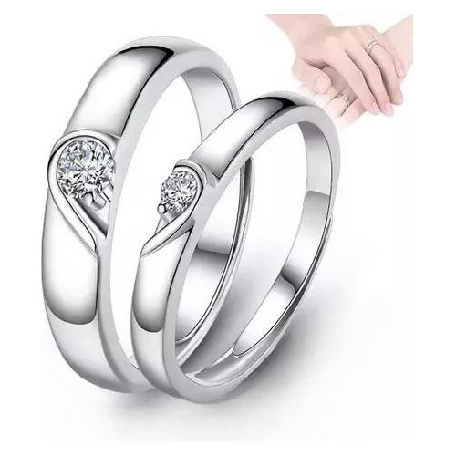 2 Anillos Promesa Plata Fina 925 Corazon Parejas Compromiso