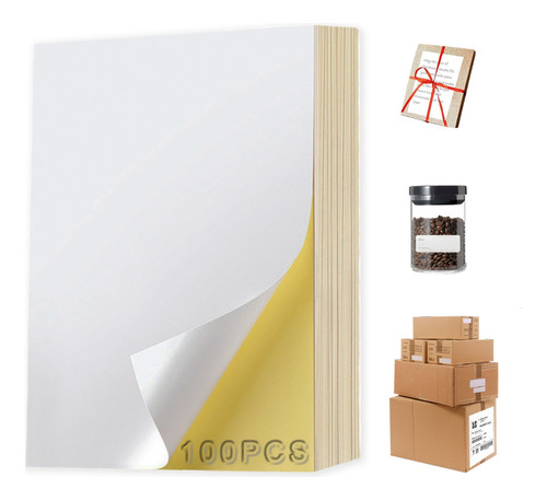 Papel Adhesivo Brillante Blanco Carta 100 Hojas Etiquetas