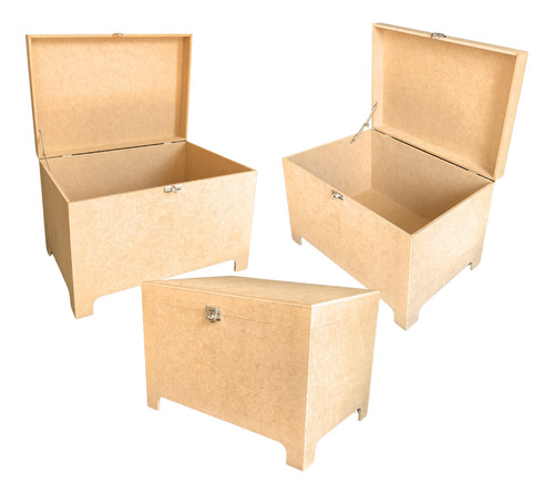 Kit 3 Baú Mdf 45cm Super Grande Com Fecho  Cadeado Oferta 