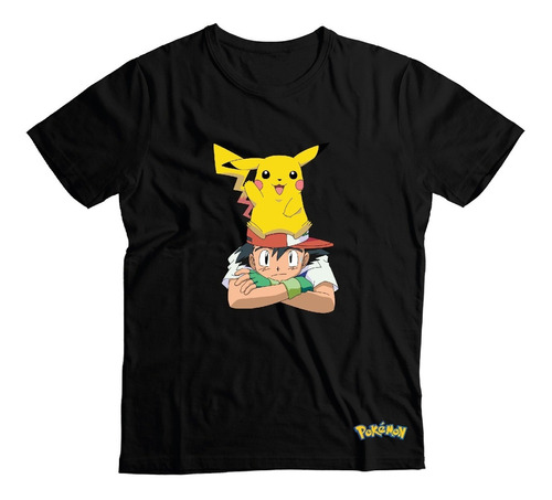 Polera Ash Y Pikachu Pokemon Niños Algodón Unisex