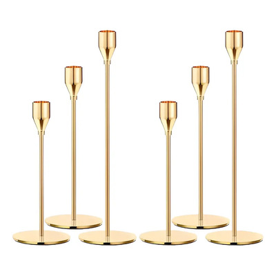 Set De 6 Candelabros De Metal Para Velas Cónicas Boda Fiesta