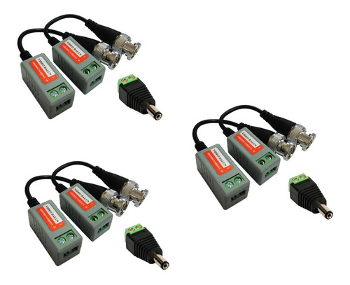 3 Pares Video Balun Parafuso P/ Cftv + 3 Conectores P4 Macho