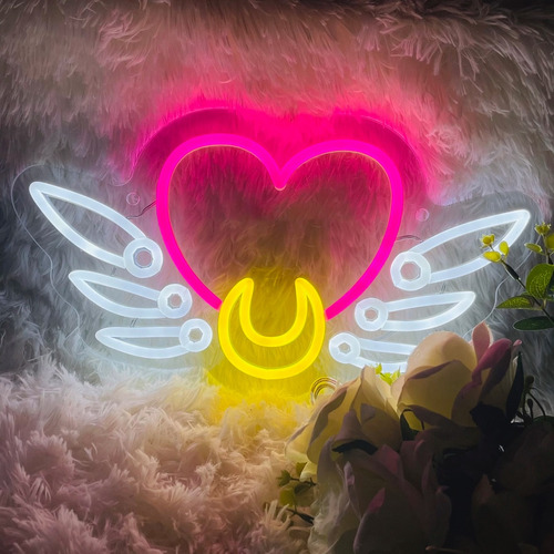 Letrero Neon Sailor Moon Heart Luz Led C/ Control Atenuador