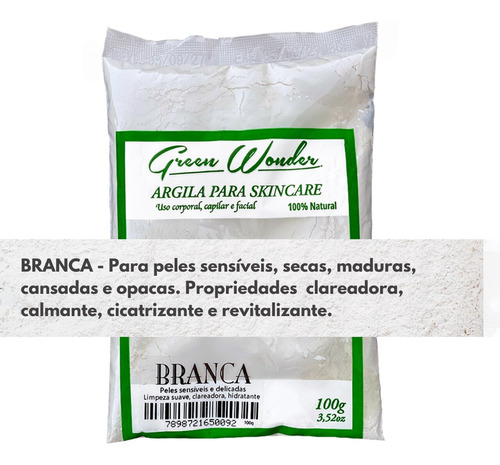 Argila Mascara Facial 100g,cor Verde, Branca, Preta, Amarela Tipos De Argila Dolomita 100g