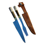 Juego De Asador Artesanal. Cuchillo Y Tenedor Inoxidable 