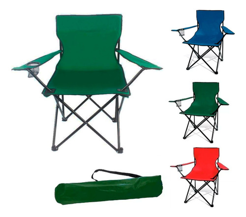 Silla Plegable Camping Pesca Polyester Con Bolso Portavaso Color Rojo