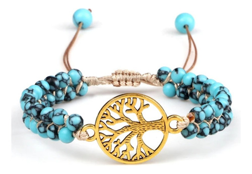 Pulsera Amuleto Árbol De La Vida - Piedra Natural Turquesa