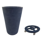 Vaso Para Plantas 55cm Com Suporte Rodízio De Chão Decoração Cor Azul