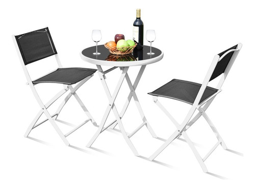 Set De Mesa Y 2 Sillas Para Jardín Plegable Negro Gpl