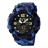 Reloj Hombre Skmei 1637 Sumergible Digital Alarma Cronometro Color De La Malla Azul Camuflaje